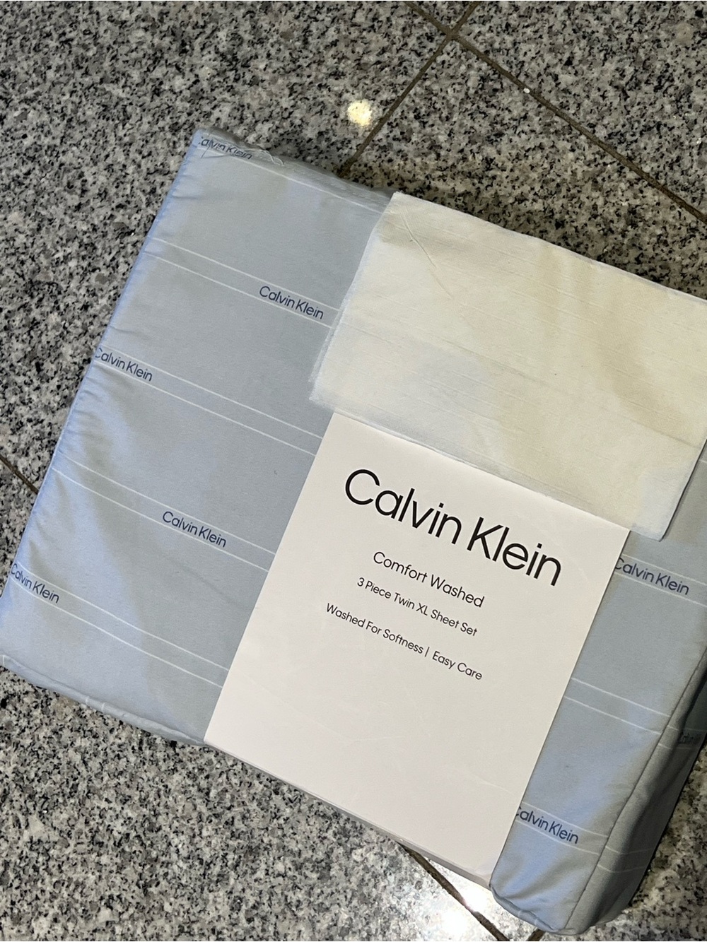 Calvin Klein Light Blue w/ White pin stripes Comfort Washed Sheet Set - 3 Piece